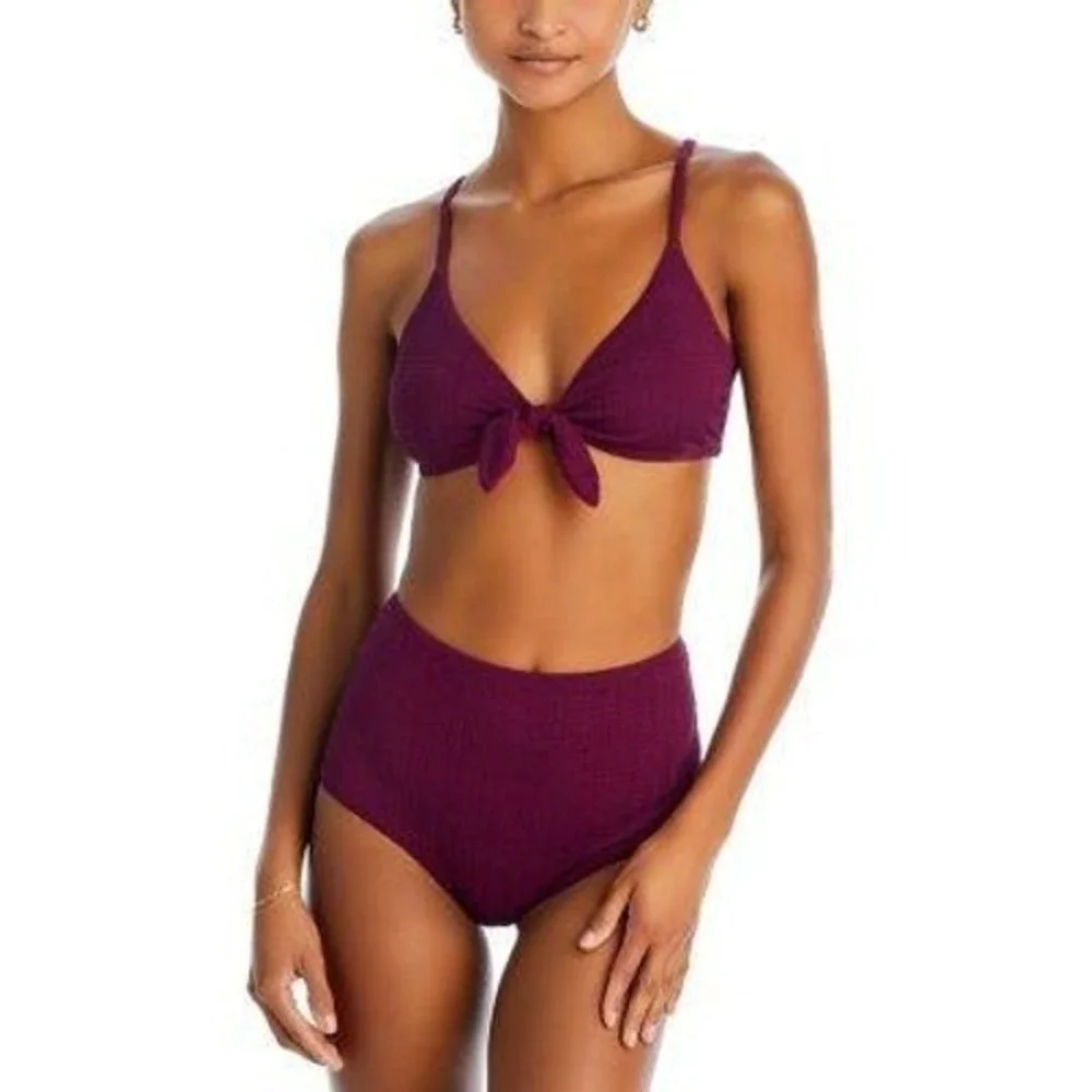 NWT Lemlem Bikini Top Burgundy Sara Tie Front Shimmer Women Size M RS2416 - Picture 7 of 7
